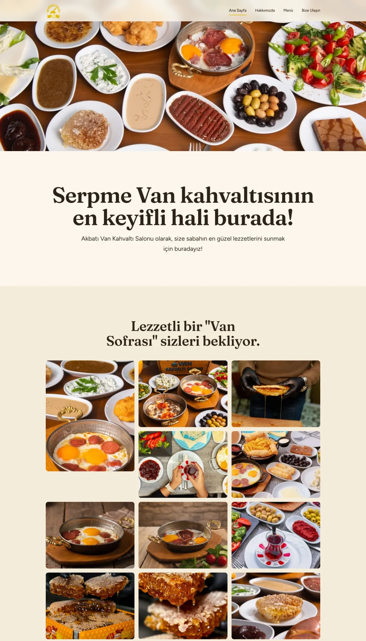 Akbatı Van Kahvaltı Salonu website homepage — Van breakfast spread