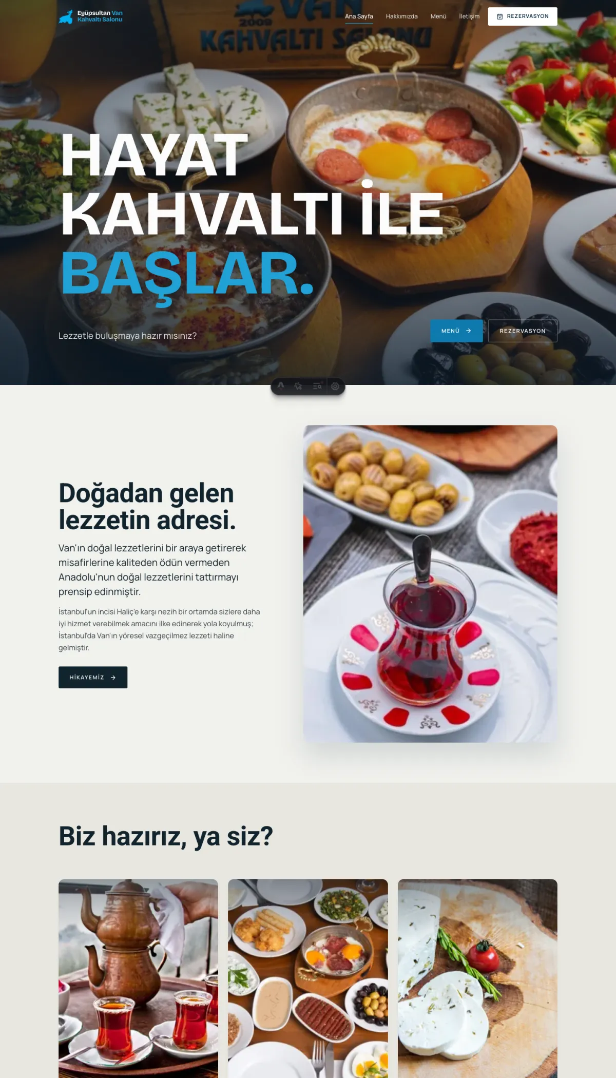Eyüpsultan Van Kahvaltı Salonu website homepage — breakfast hero